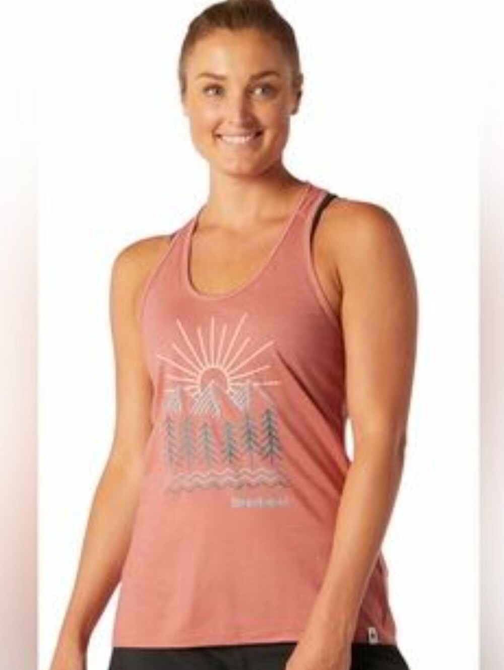 Smartwool Heathered Brownish Pink Graphic Racerback Tank Top. Merino Blend. L.